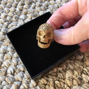 GOLD/STERLING Skull Ring, Adjustable, Halloween Dia De Los Muertos